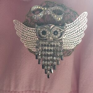 Artisan Owl With Cute Silver Wings Brooch
